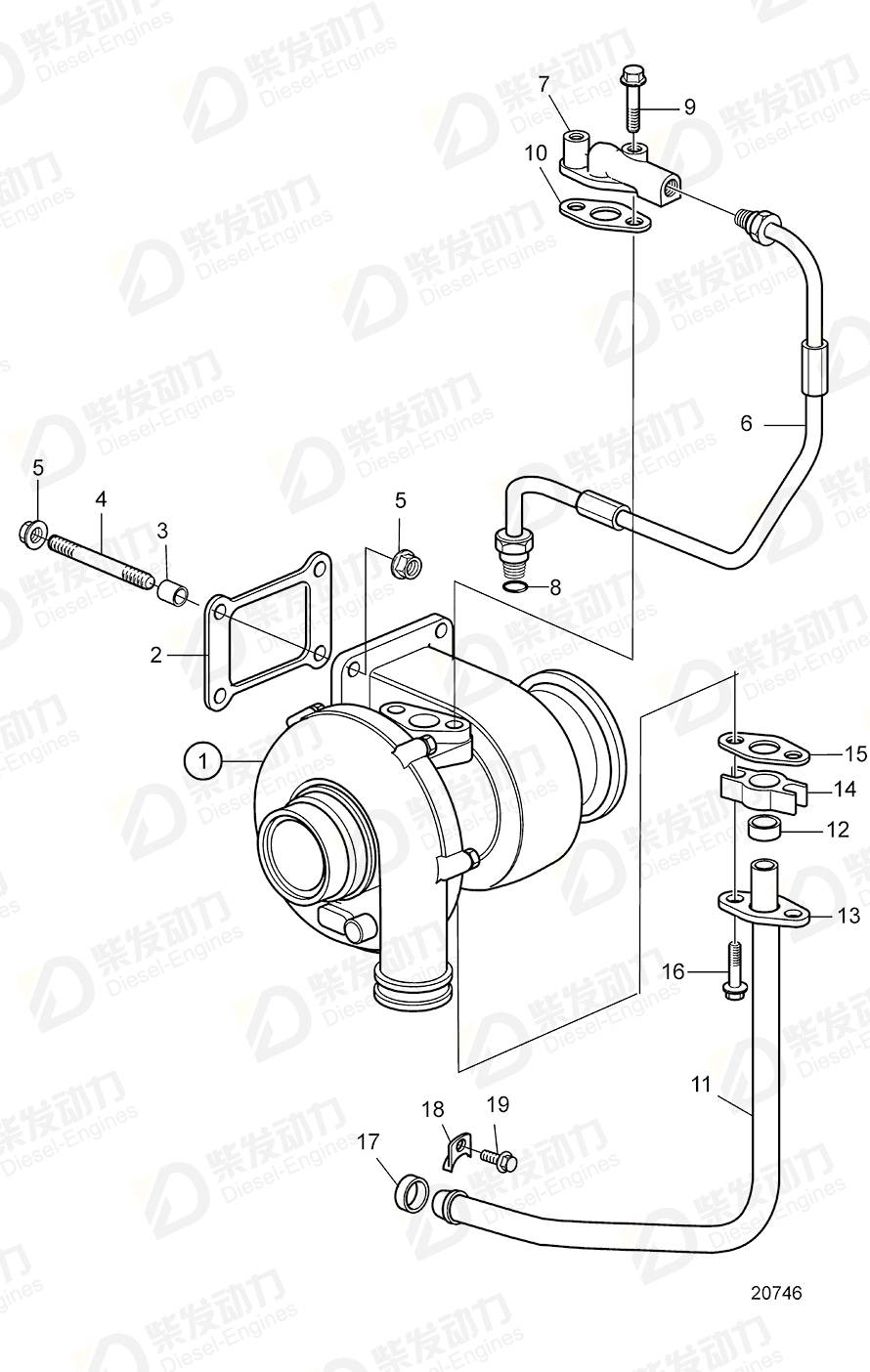 volvo penta Turbocharger, exch 3802143 Drawing
